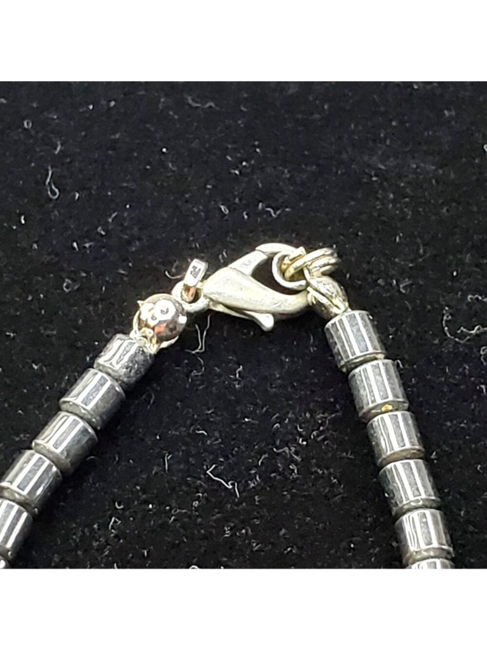 Silver Grey-Tone Hematite Beaded Bracelet With Heart Charm & Star Accents - Picture 4 of 6